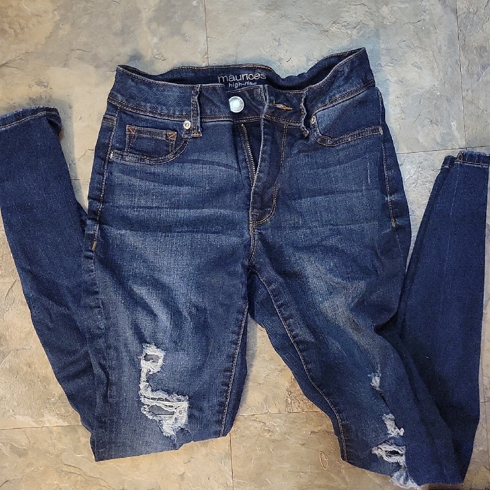 Maurices Women's Dark Blue Distressed Skinny Jeans